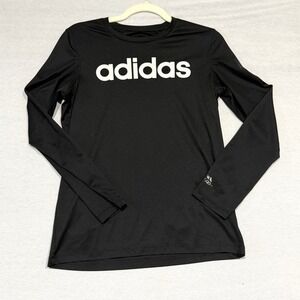 Adidas Kids Large 14/16 Black Long Sleeve‎ Active T-Shirt White Logo 040339